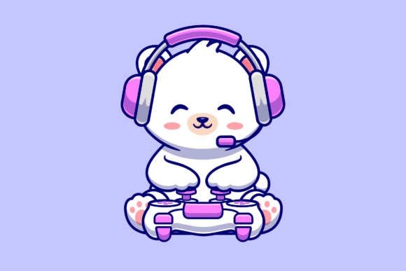Download Cute Baby Polar Bear Gaming Cartoon - Baby Collection
