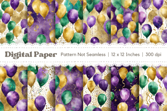 Download 12 Mardi Gras Glitter Balloons Pattern - Glitter Collection