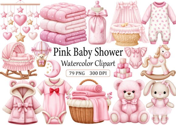 Download Pink Baby Shower Clipart Watercolor PNG - Baby Collection