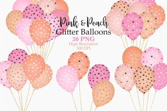 Download Pink &amp; Peach Glitter Balloons Clip Art - Glitter Collection