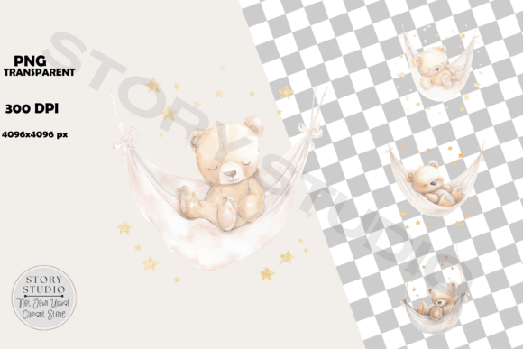Download Sweet Baby Bear Sleeping Hammock Clipart - Baby Collection