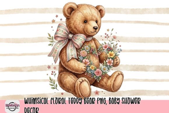 Download Whimsical Floral Teddy Bear PNG, Baby Shower Decor - Baby Collection