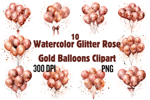 Download Watercolor Glitter Rose Gold Balloons - Glitter Collection