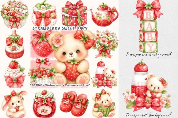 Download Sweet Strawberry Teddy Bear Baby Shower - Baby Collection
