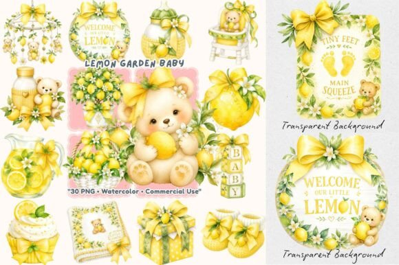 Download Lemon Teddy Bear Baby Shower Watercolor - Baby Collection