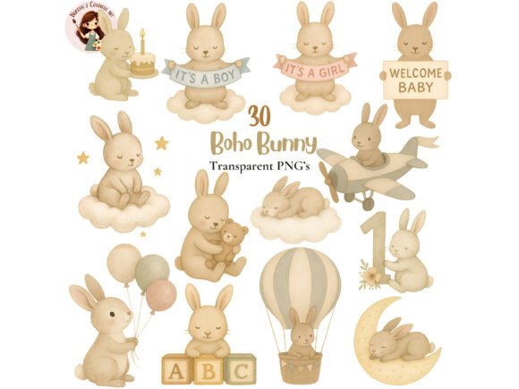 Download Boho Bunny Baby Nursery PNG Bundle - Baby Collection