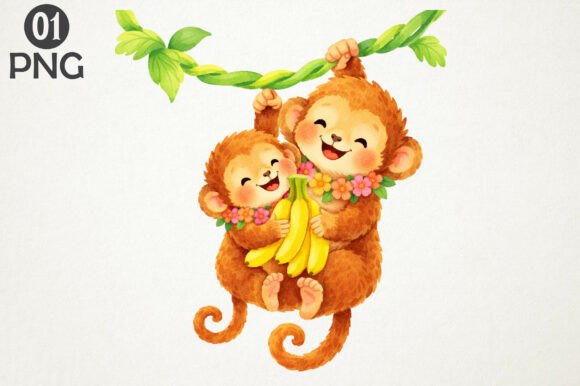 Download Cute Baby Monkeys Banana Clipart PNG - Baby Collection