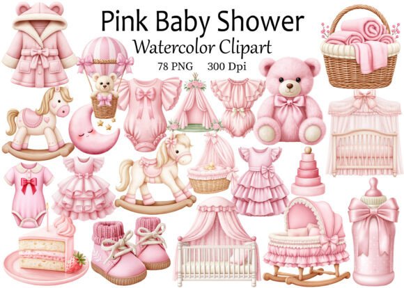 Download Pink Baby Shower Clipart Watercolor - Baby Collection