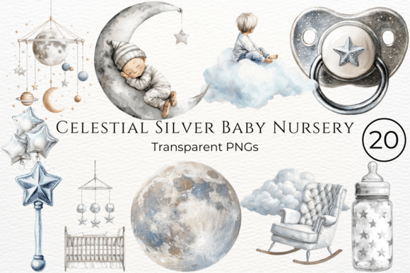 Download Celestial Silver Baby Nursery Clipart - Baby Collection