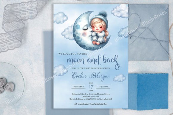 Download Baby Girl Sleeping over the Moon Blue in - Baby Collection