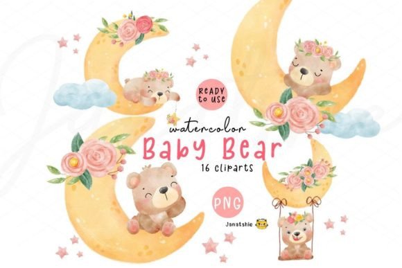 Download Watercolor Cute Baby Teddy Bear Cliparts - Baby Collection