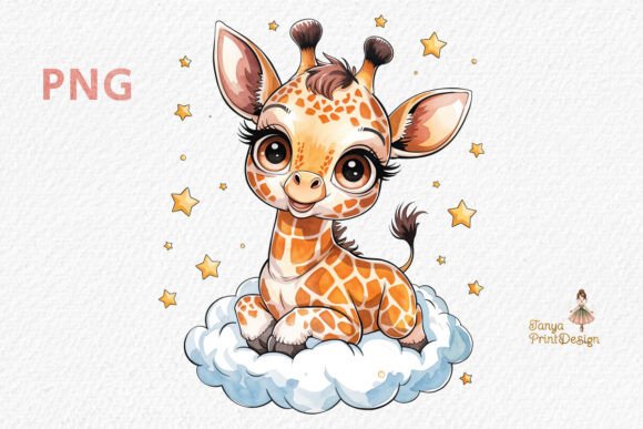 Download Baby Giraffe on a Cloud Clipart PNG - Baby Collection