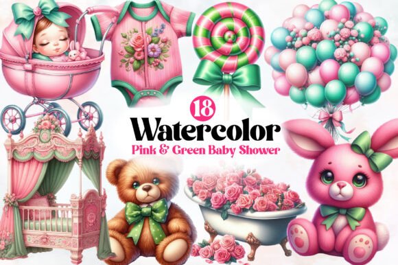 Download Pink &amp; Green Coquette Baby Shower Clipar - Baby Collection