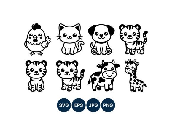 Download Cute Baby Animals Line Art Vector Set - Baby Collection