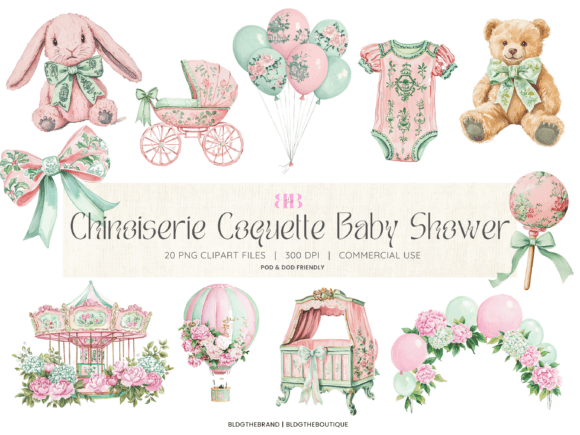 Download Pink &amp; Green Coquette Baby Shower PNGs - Baby Collection