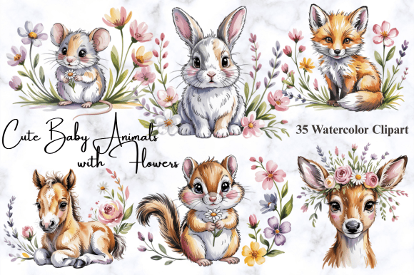 Download Cute Baby Animals with Flowers Clipart - Baby Collection