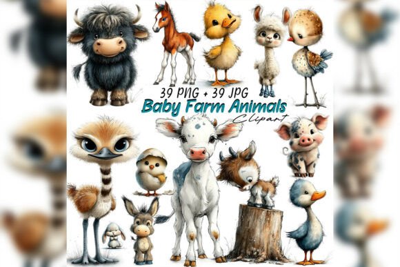 Download Whimsical Baby Farm Animals Clipart Set - Baby Collection