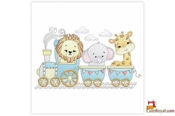 Download Baby Safari Animals in Blue Train - Baby Collection