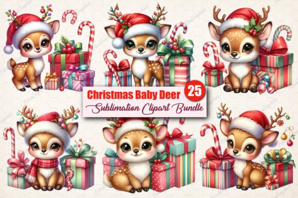Download Watercolor Christmas Baby Deer Clipart - Baby Collection