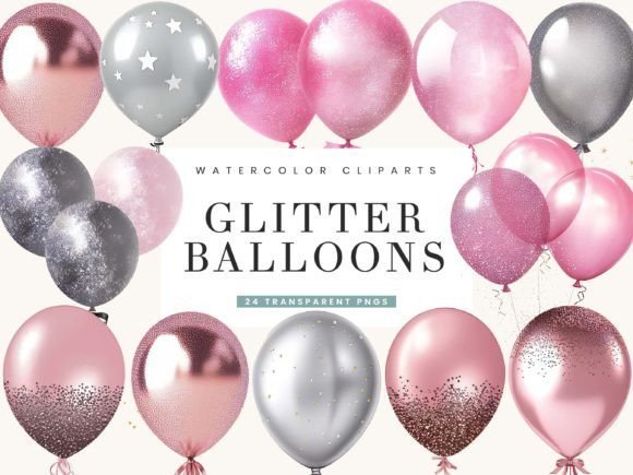 Download Pink Glitter Balloons Clipart Bundle - Glitter Collection